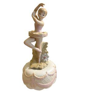 Vintage Lefton Porcelain Ballerina Music Box Swan Lake Figurine Works Great 7"